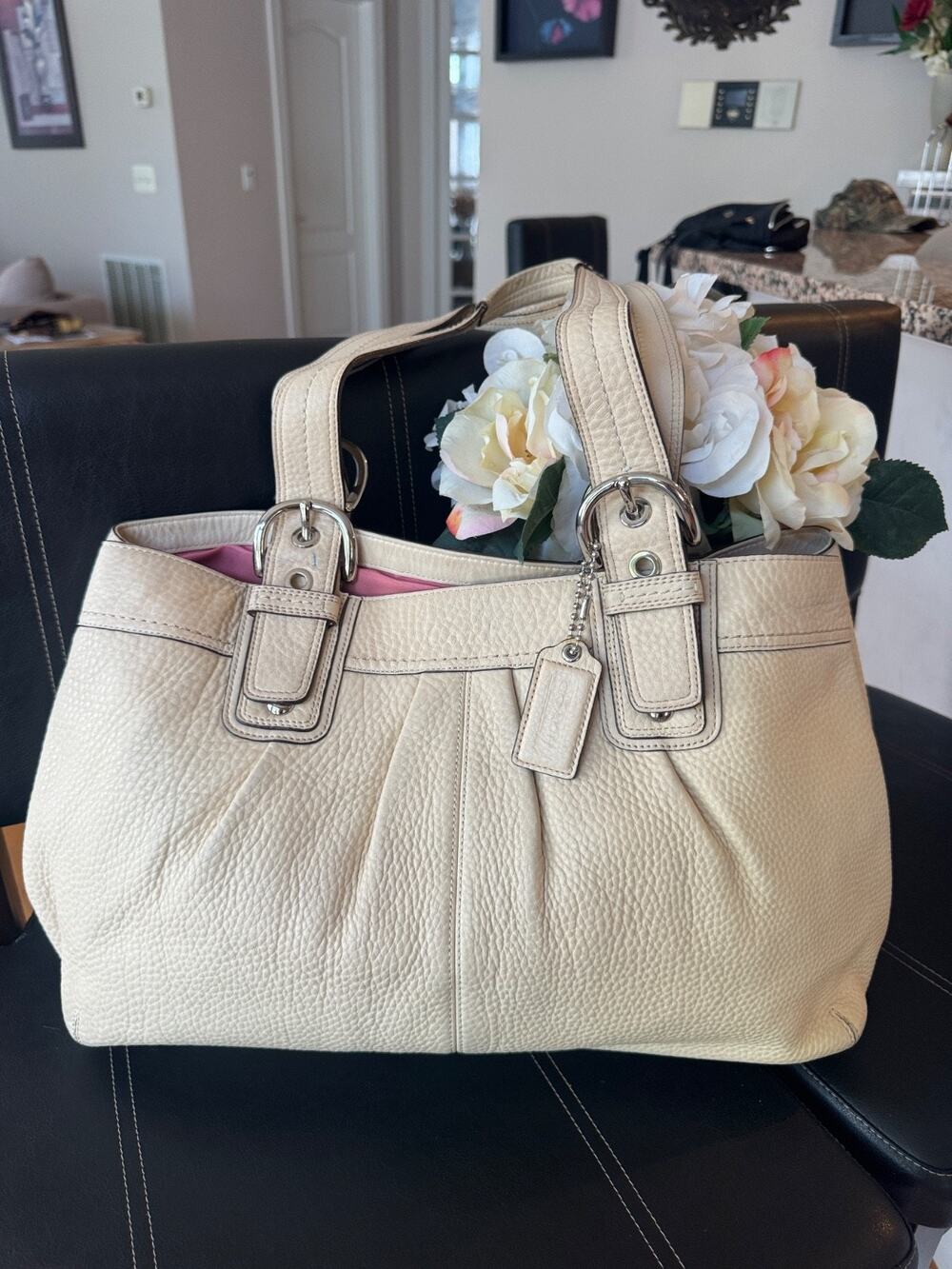 Coach F13731 Soho Large Hobo Shoulder Bag IVORY Leather Vintage Y2K Pur(800